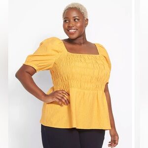 LANE BRYANT Fitted Smocked Bodice Peplum Top